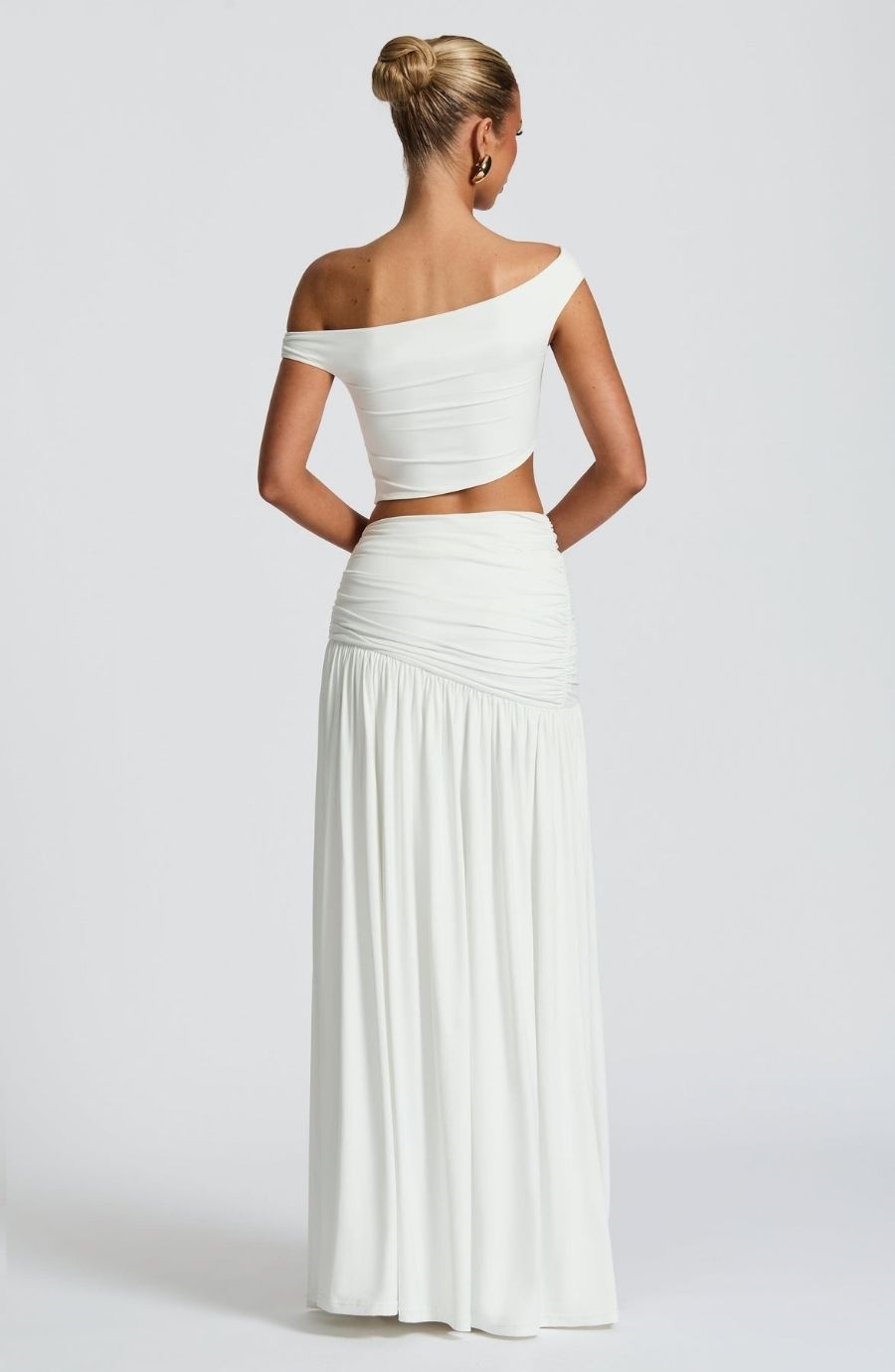 Golden Accent Off-Shoulder Slit Maxi Set