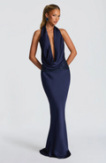 Deep Plunge Halter Drape Maxi Set with Embellished Waistband