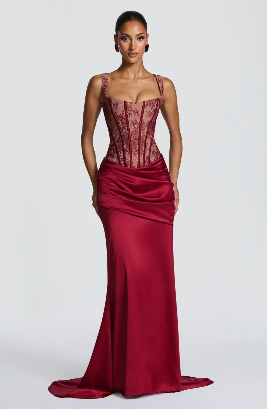 Lace Corset Satin Maxi Skirt Set