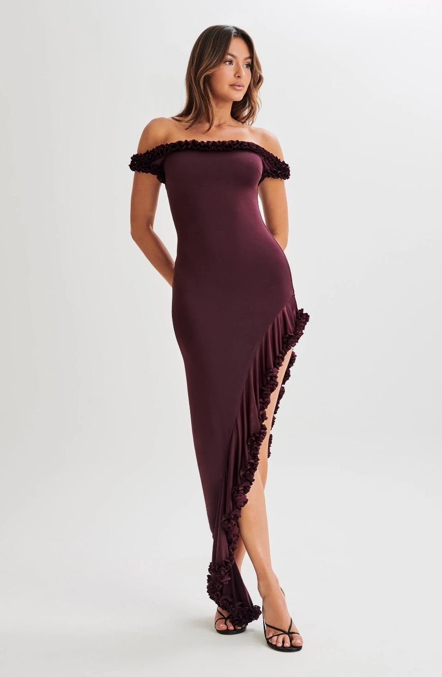 Arielle Off Shoulder Ruffle Midi Dress