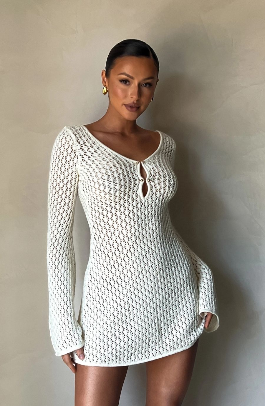 Lumière Étreinte Crochet Knit Mini Dress