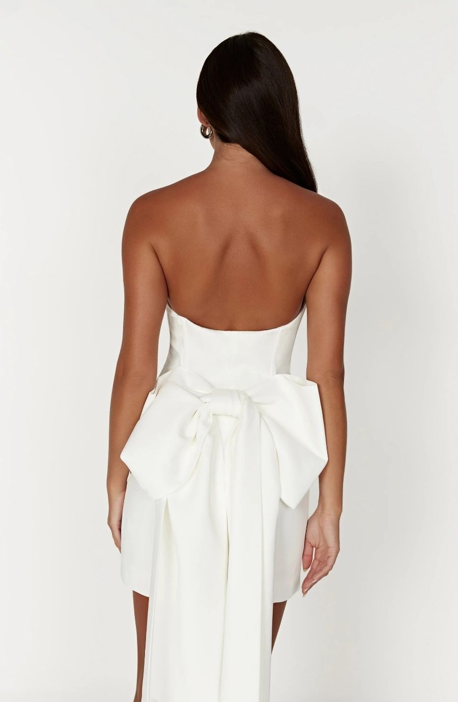 Ivory Strapless Mini Dress with Train