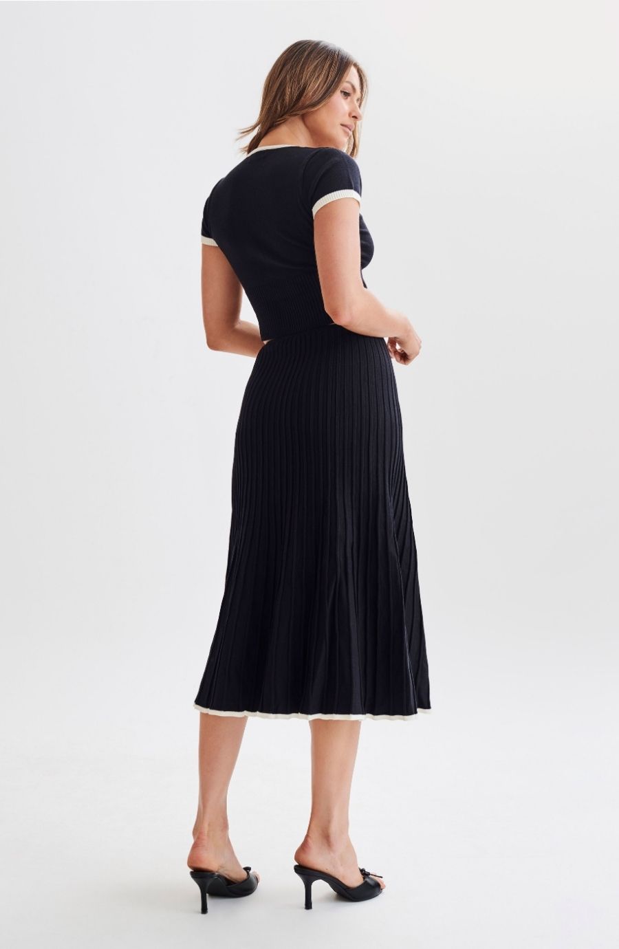 Ribbed Knit Crop Top and Pleated Skirt Set