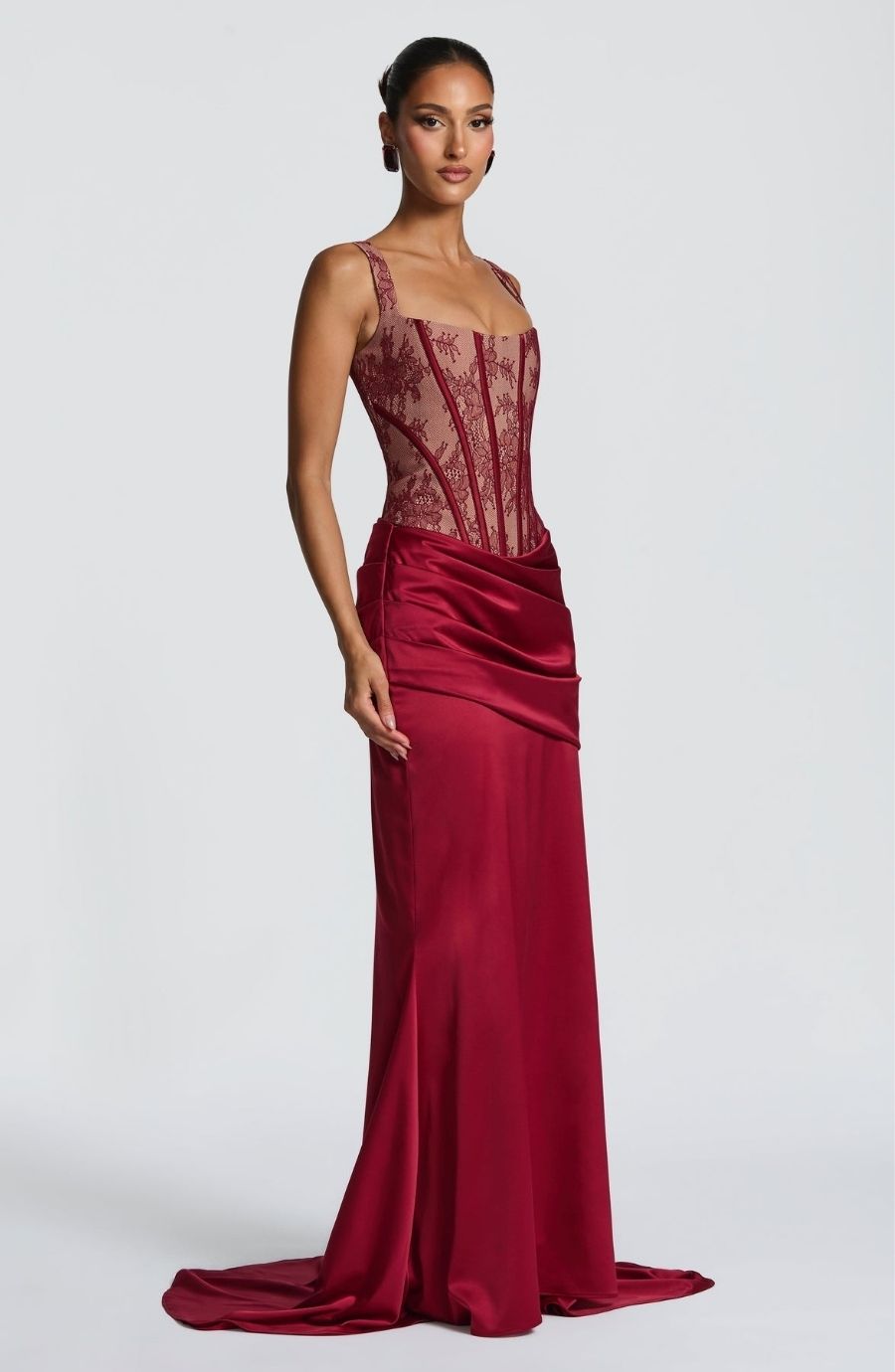 Lace Corset Satin Maxi Skirt Set