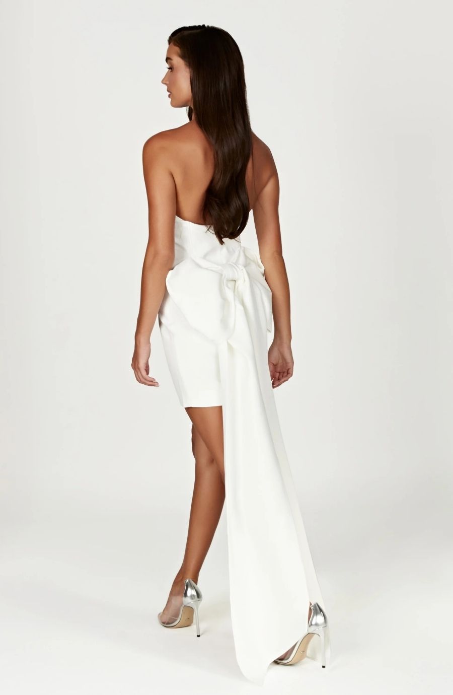 Ivory Strapless Mini Dress with Train