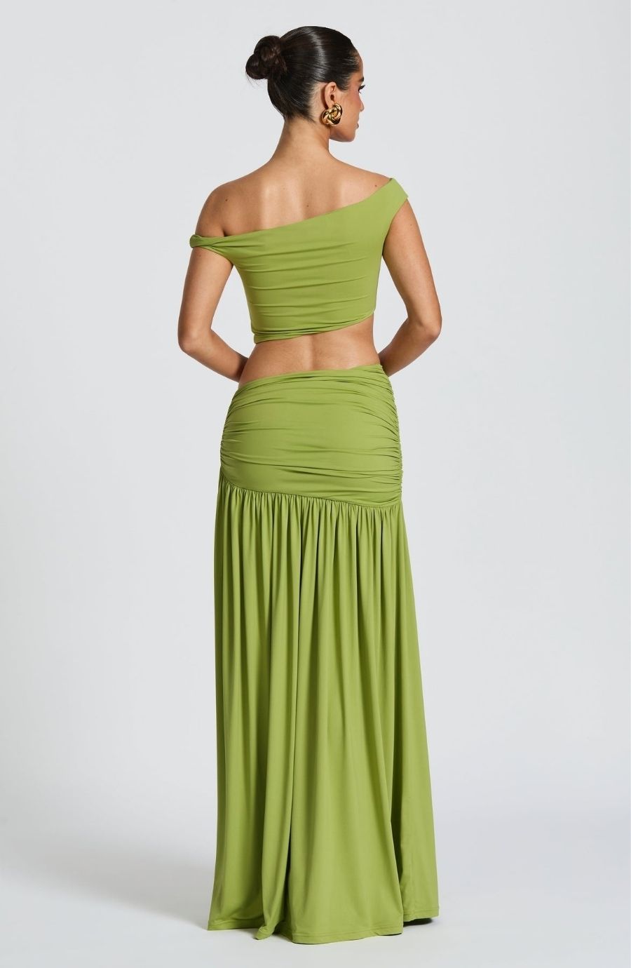 Golden Accent Off-Shoulder Slit Maxi Set