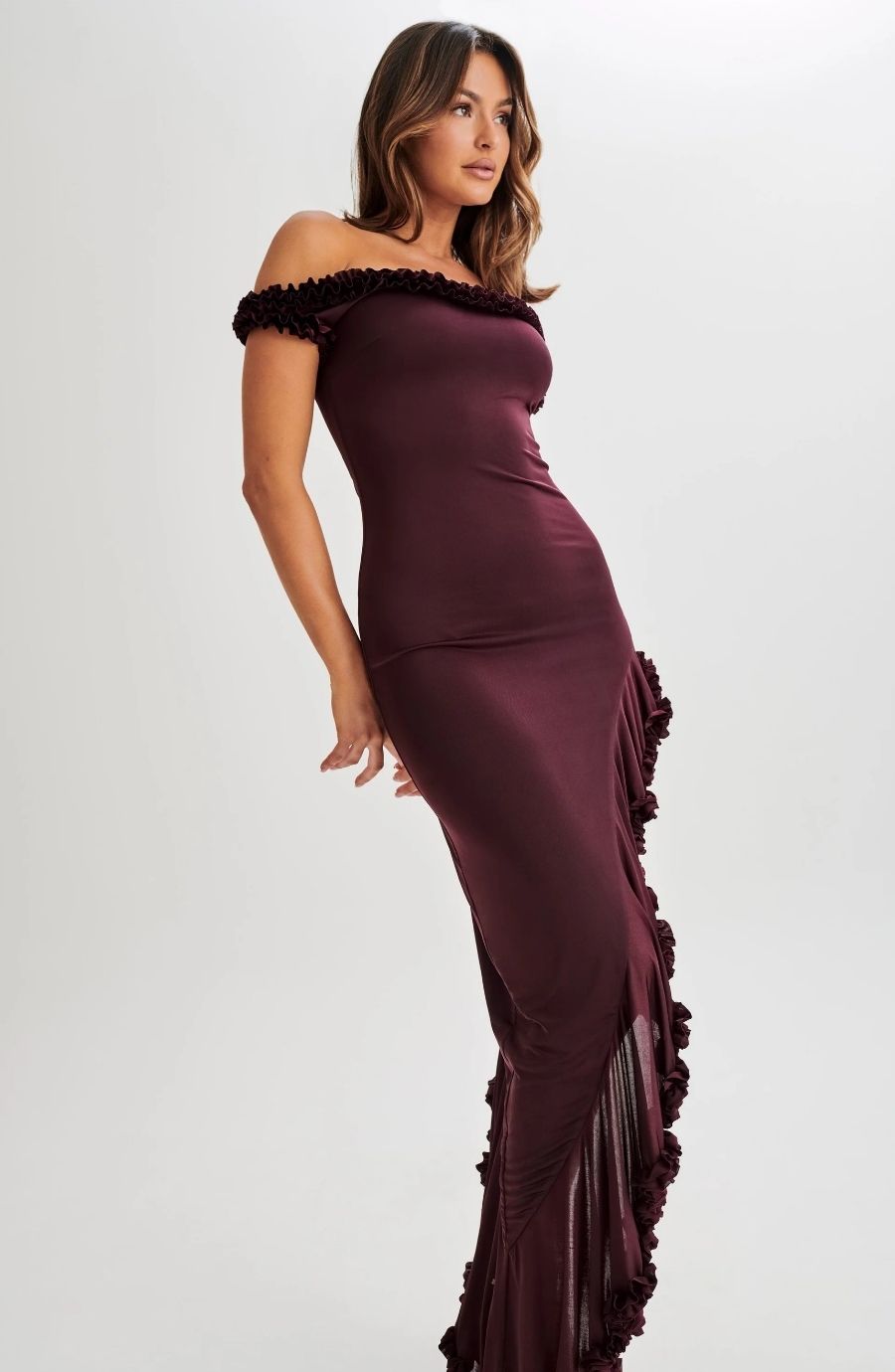Arielle Off Shoulder Ruffle Midi Dress