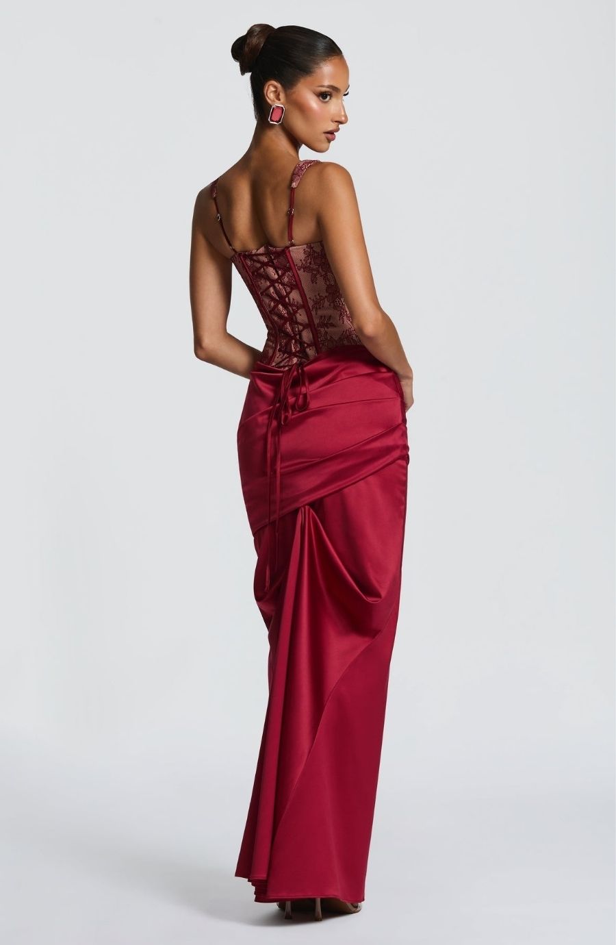 Lace Corset Satin Maxi Skirt Set