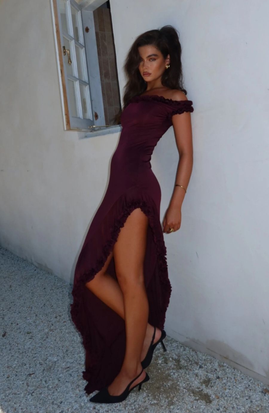 Arielle Off Shoulder Ruffle Midi Dress