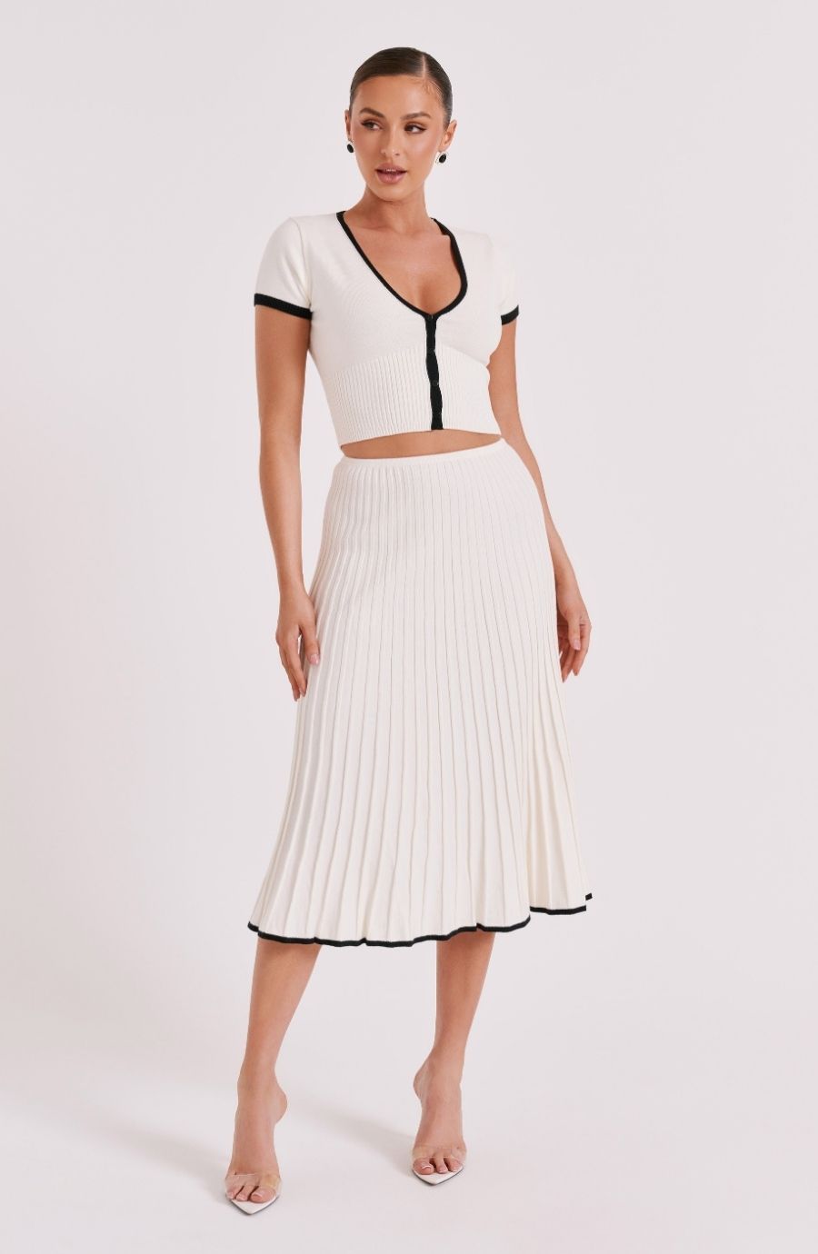 Ribbed Knit Crop Top and Pleated Skirt Set