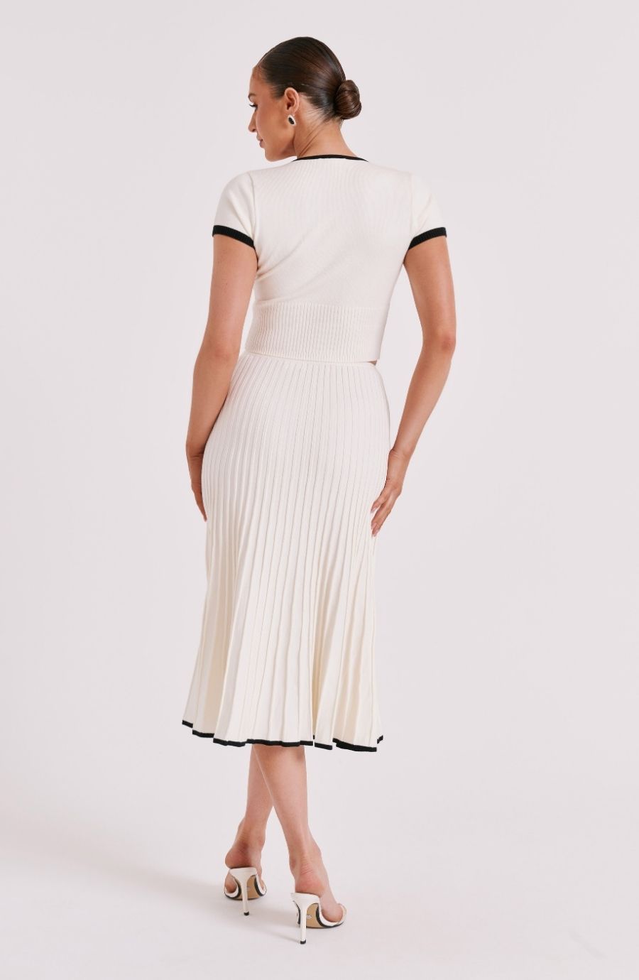 Ribbed Knit Crop Top and Pleated Skirt Set