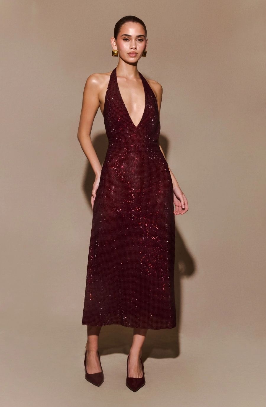 Genie Diamante Halter Midi Dress