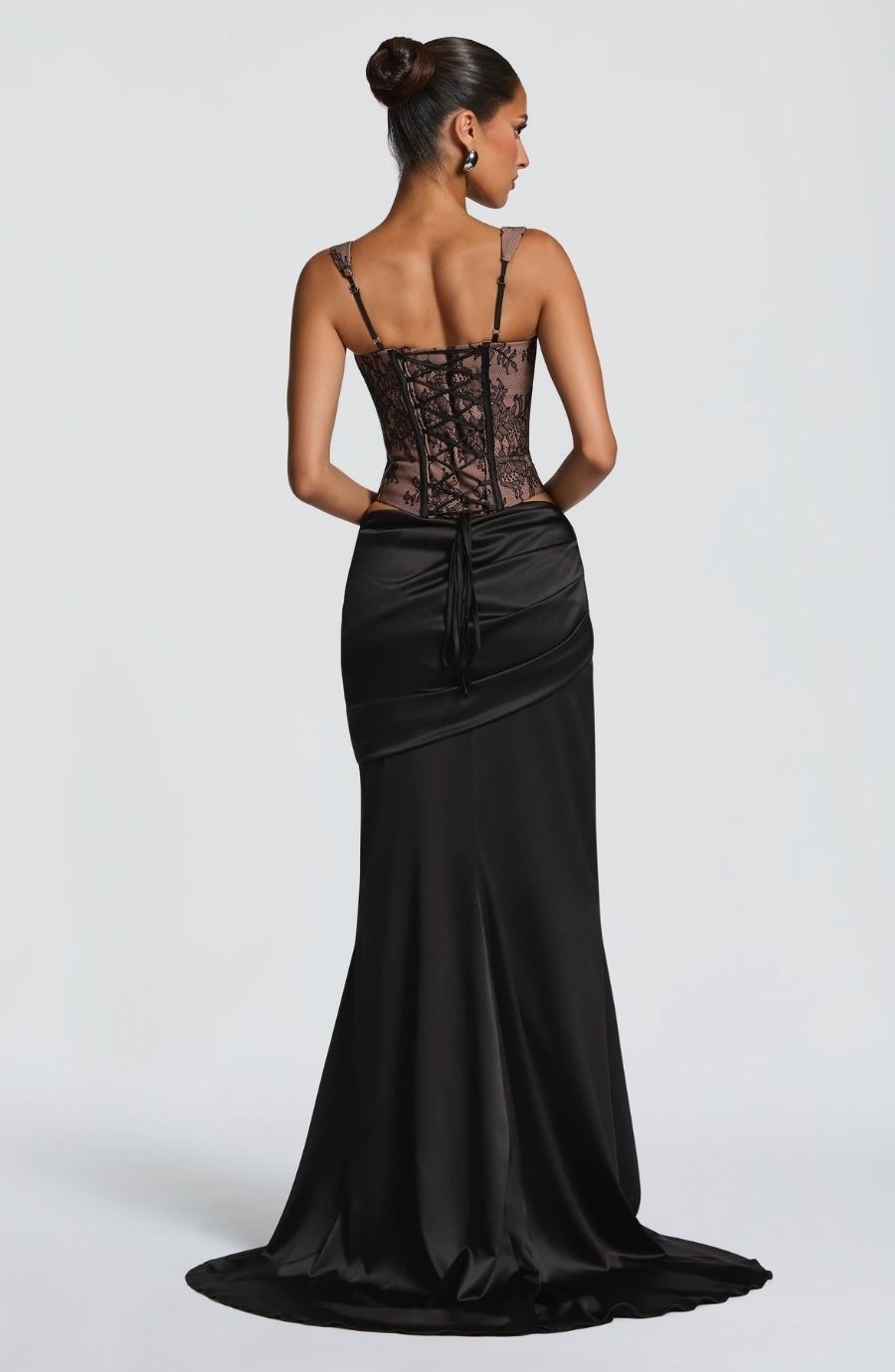 Lace Corset Satin Maxi Skirt Set