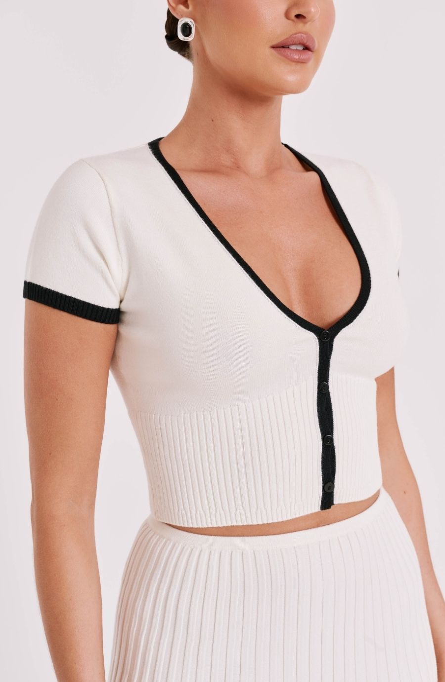 Ribbed Knit Crop Top and Pleated Skirt Set