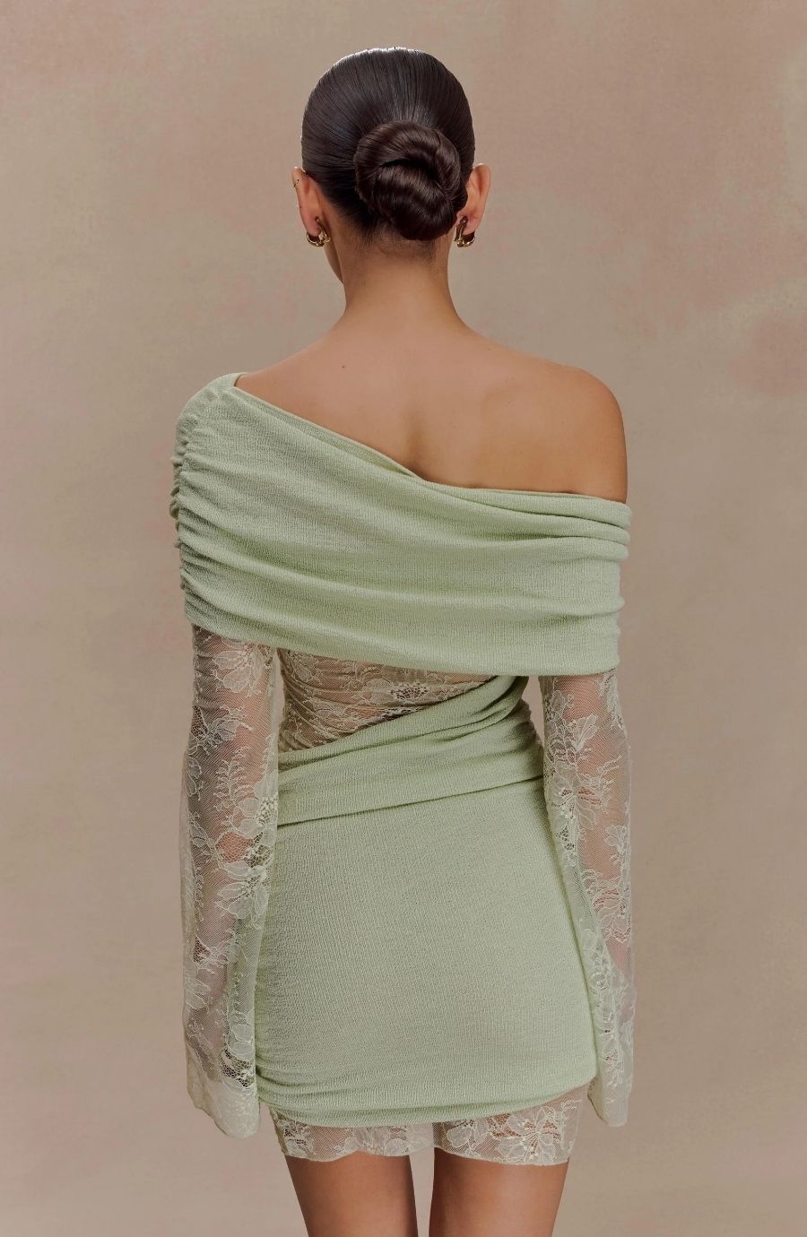 Ethereal Veil Off-Shoulder Draped Lace Mini Dress