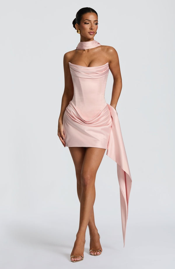 Elysian Lace-Up Corset Draped Mini Dress