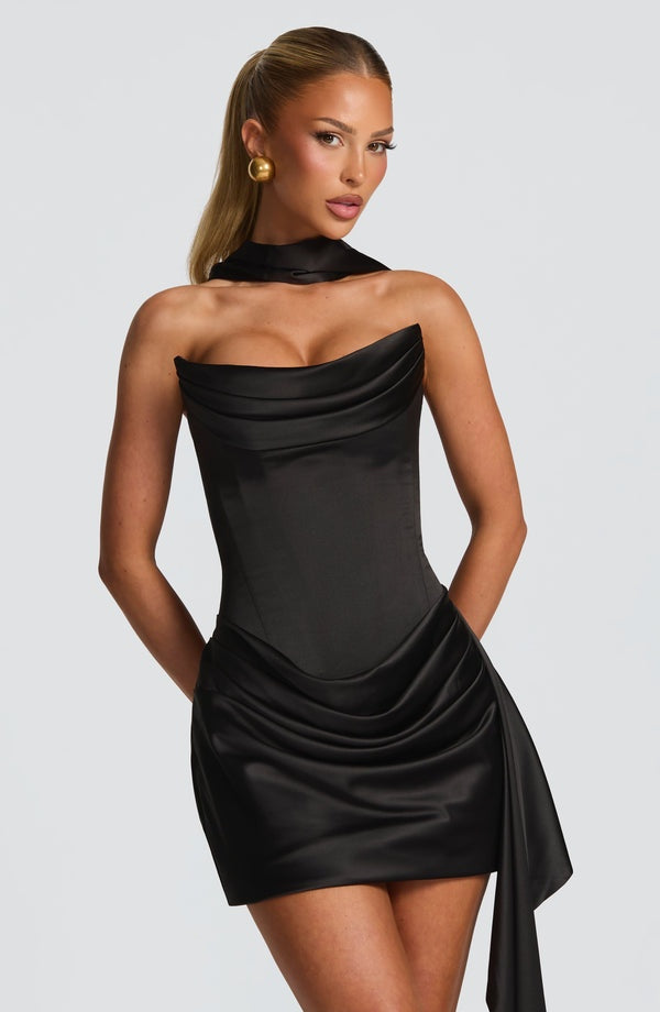 Elysian Lace-Up Corset Draped Mini Dress