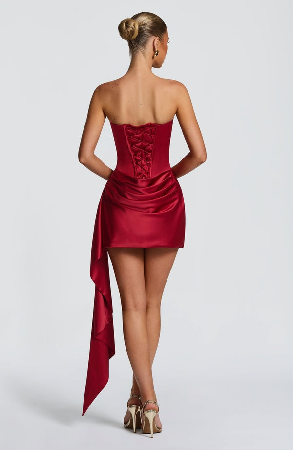 Elysian Lace-Up Corset Draped Mini Dress