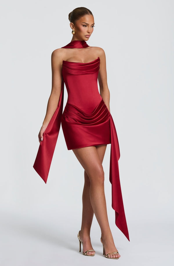 Elysian Lace-Up Corset Draped Mini Dress