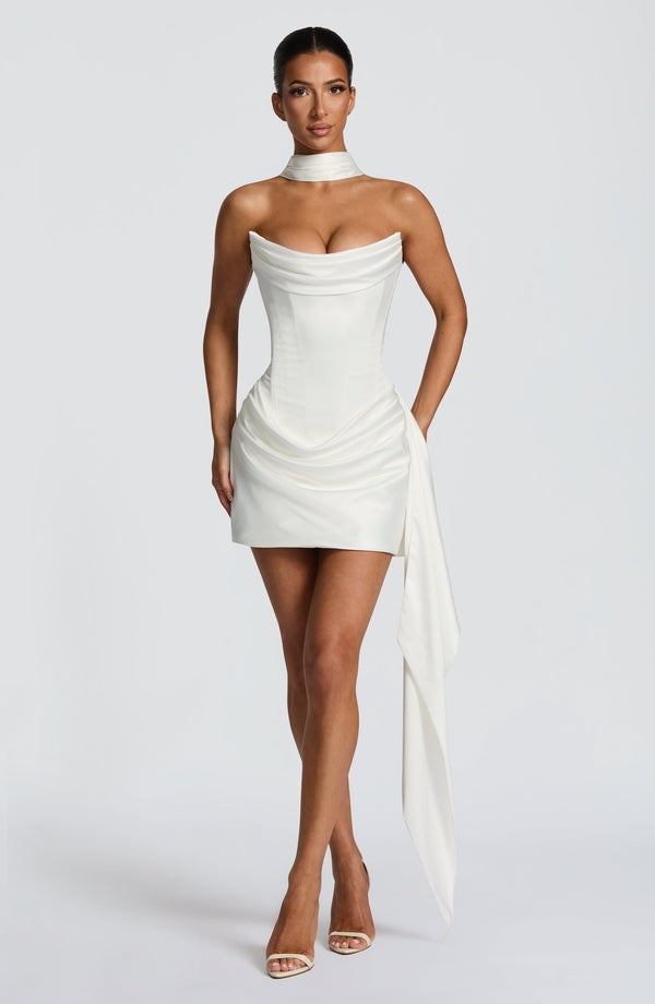 Elysian Lace-Up Corset Draped Mini Dress