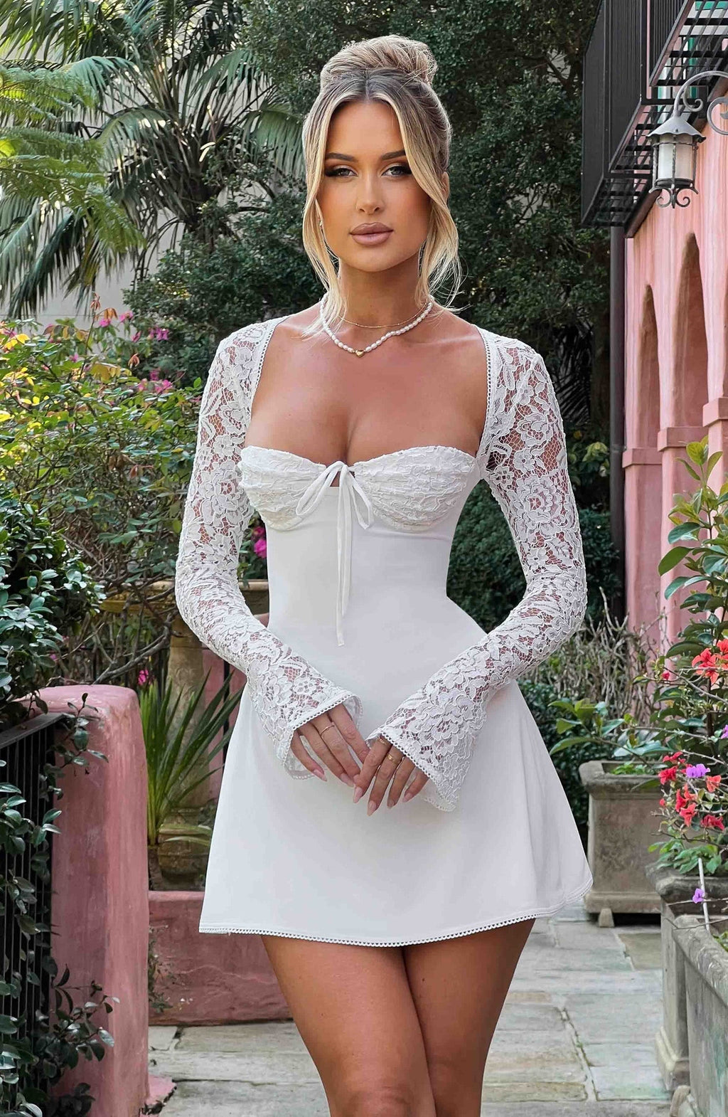 Amour Lace Bustier Long Sleeve Mini Dress