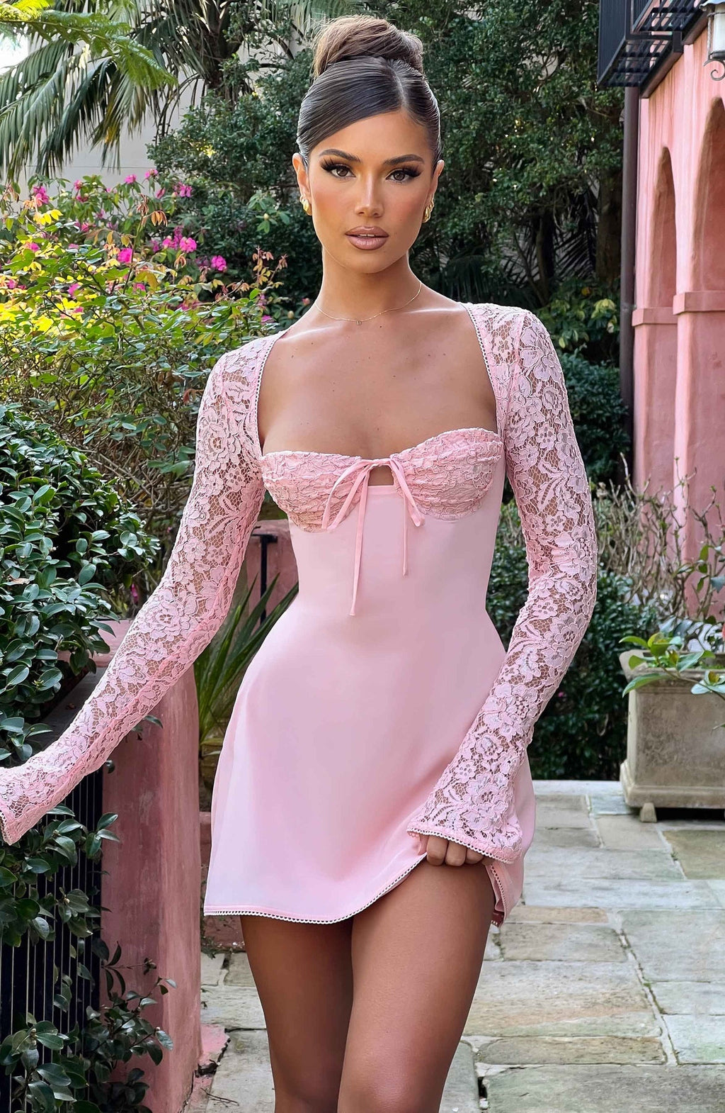 Amour Lace Bustier Long Sleeve Mini Dress