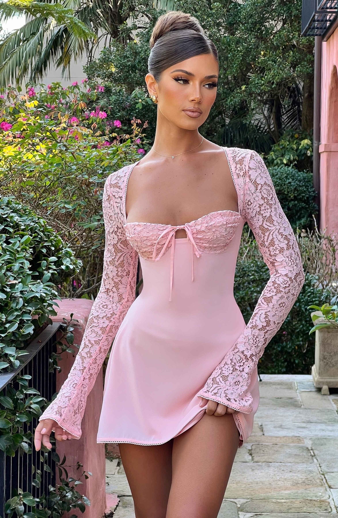 Amour Lace Bustier Long Sleeve Mini Dress