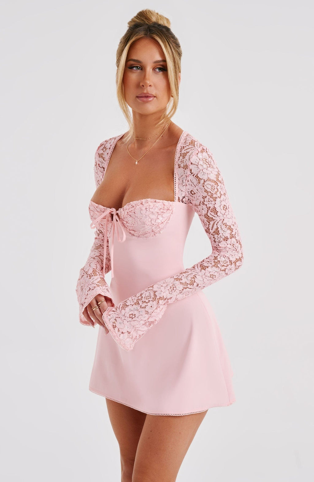 Amour Lace Bustier Long Sleeve Mini Dress