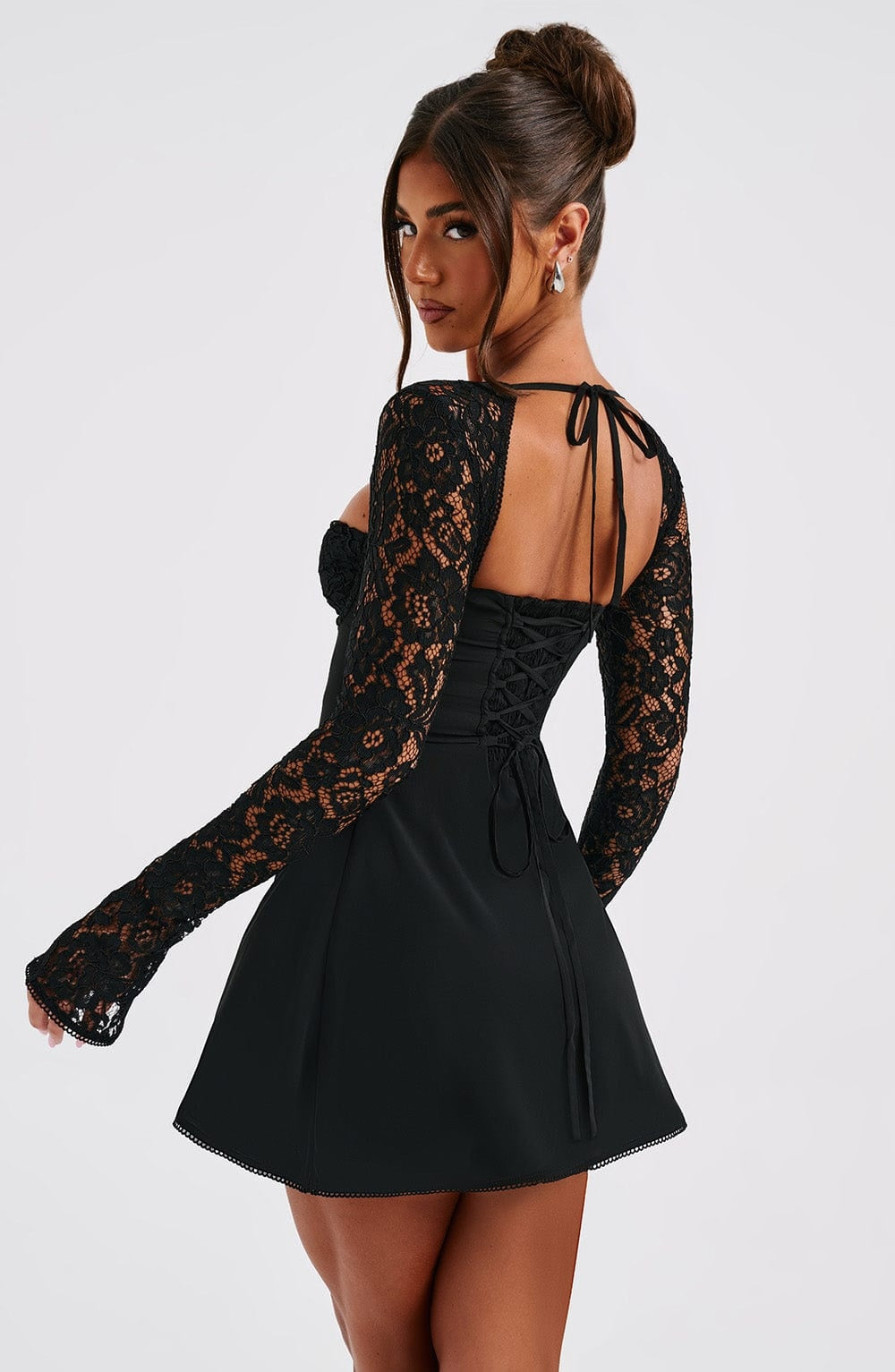 Amour Lace Bustier Long Sleeve Mini Dress