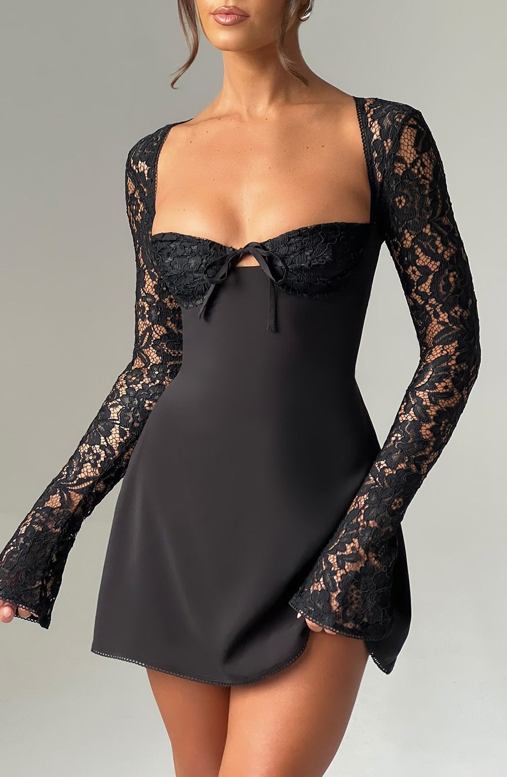 Amour Lace Bustier Long Sleeve Mini Dress