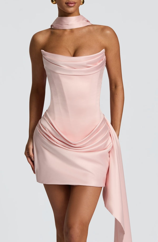 Elysian Lace-Up Corset Draped Mini Dress